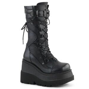 Demonia Shaker-70 Black Vegan Leather Mid-Calf Boots 9